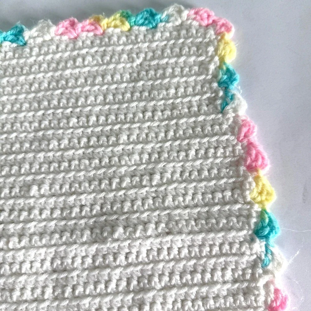 Crochet Blanket for dolls or doll bed‎ Homemade White Rainbow trim 20